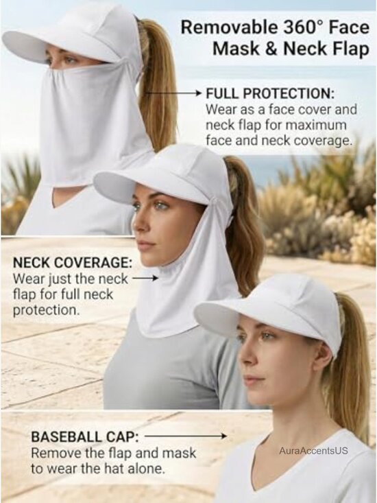 Wide Brim Sun Hat Visor Detachable Face Neck Cover UPF 50+ Ponytail Friendly main image 5
